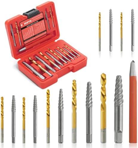 14 Pieces Screw Extractor Kit, 37# Cr-Mo & 6542 Hss Steel Cobalt Left Hand Drill Bits Set for Removing Broken Bolt and Rounded Nut, Ez Out Stripped Screw Set with Center Punch