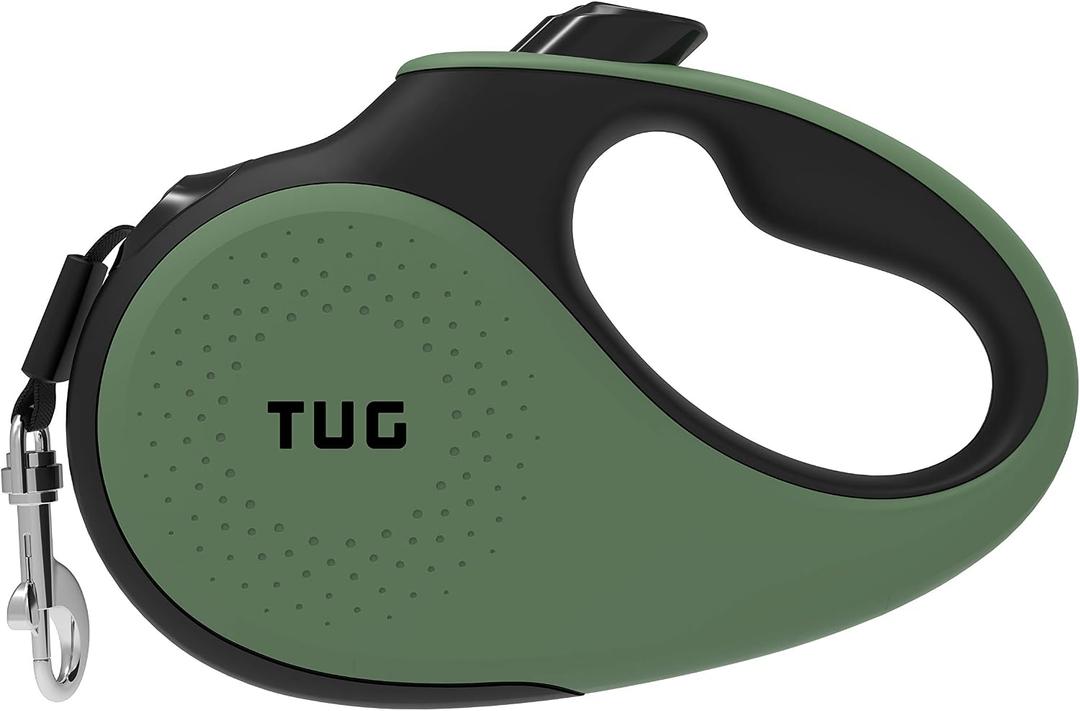 TUG 360 Tangle-Free Retractable Dog Leash with Anti-Slip Handle | 16 ft Strong Nylon Tape | One-Handed Brake, Pause, Lock (Medium, Green)