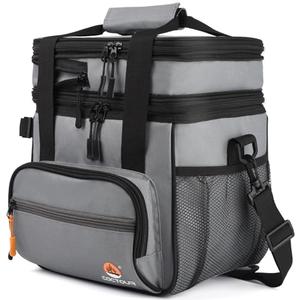 CaCTOUR Lunch Bag For Women Men, Double Deck Insulated Lunch Box - Expandable Leakproof Reusable Lunch Cooler Bag for Work Shift Outdoor Picnic Daytrip (Grey,18L)