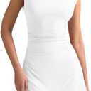 HYZ Women's Sexy Sleeveless Boat Neck Off The Shoulder Ruched A Line Stretch Comfort Mini Dress (Black, M)