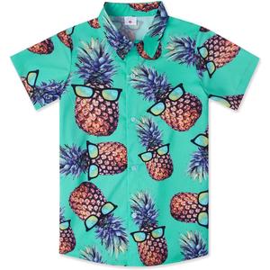 westwolf Little Big Boys Hawaiian Shirts Button Down Short Sleeve Tops Hawaiian Shirt for Kids 3-14T (11-12 Years, 01 Green Pineapple)