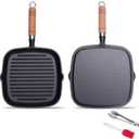 Nonstick Cast Iron Grill Pan with Double Spouts, 8.7-inch Durable Skillet for Stove Tops, Ideal for Indoor & Outdoor Cooking (8.7inch / 22cm)