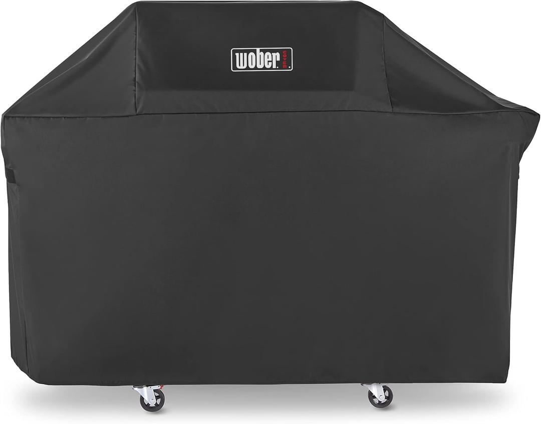 63-Inch Grill Cover for Weber Genesis 300, Heavy Duty BBQ Cover with Straps, Black, 63W x 25.6D x 43.4H inches