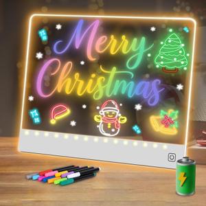 16" Led Drawing Board for Kids Rechargeable, Portable Doodle Glow LED Note Board with 7 Colors, Light Up Acrylic Dry Erase Lumi Board with Stand, Christmas & Birthday Gifts for Girls Boys