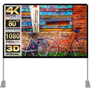 Portable Projector Screen Stand Outdoor: Movie Projection Screen 80 inch 4K HD16:9 Outside Screen with Carry Bag for Home Theater Backyard Cinema Travel Foldable Anti Crease