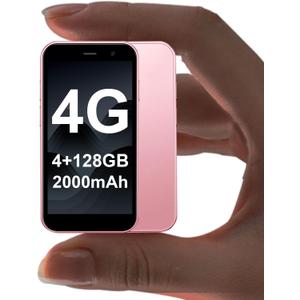 BLKE Max Mini Phone 4G Unlocked Mini Smartphone 4GB+128GB World's Smallest 2000mAh Battery HD Touch Screen Compact Mobile Phone for Kids & Students Cell Phone with Dual SIM Face ID GPS Pink