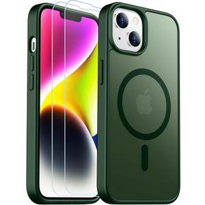 SPIDERCASE for iPhone 14 Plus Case, Magnetic Translucent Matte Case with 2PCS Tempered Glass Screen Protector Slim Phone Case for iPhone 14 Plus 6.7'', Green