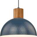 ELYONA Industrial Pendant Light 12" Hammered Metal Dome Hanging Lamp Solid Wood Pendant Light Fixtures for Kitchen Island, Farmhouse, Dining Room, Sink, Bedroom, Hallway, Modern Blue