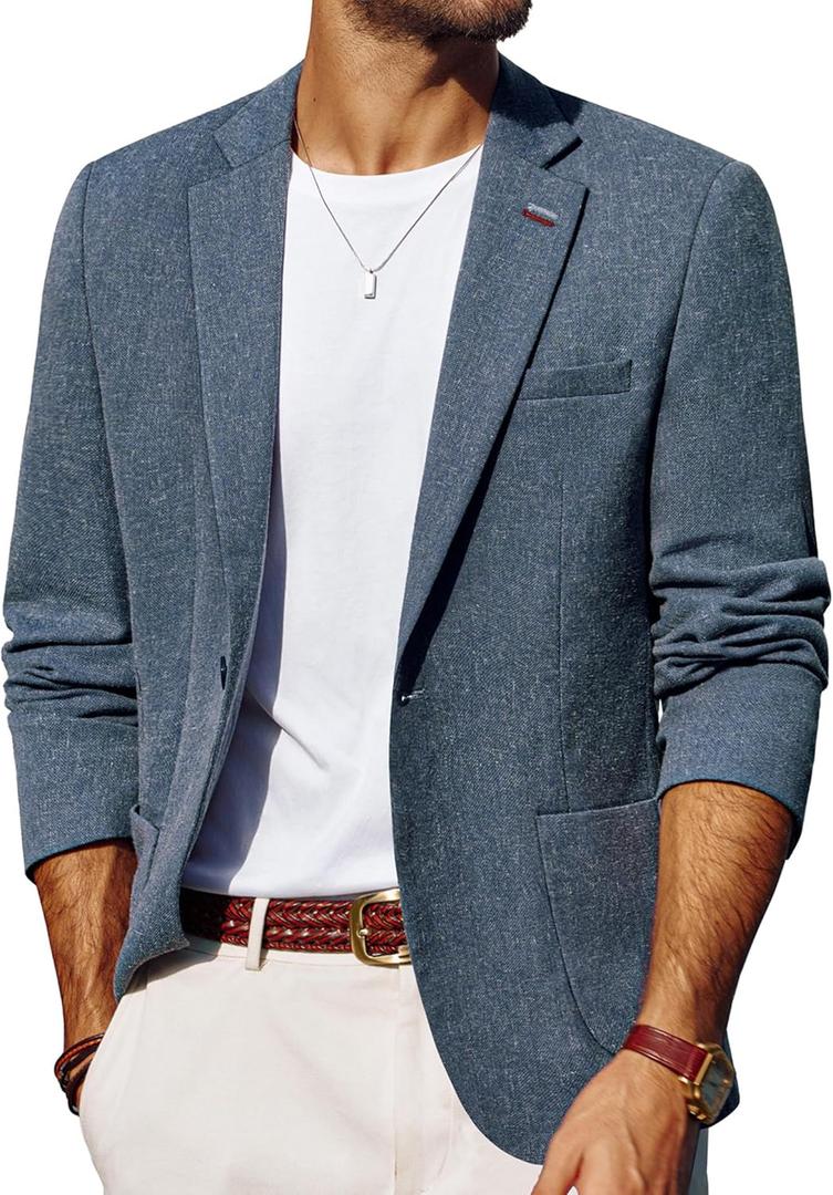 PJ PAUL JONES Mens Blazer Casual Sport Coats Lightweight One Button Suit Jacket for Summer (XX-Large, Denim Blue)