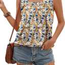 Ladlop Summer Square Neck Tank Tops for Women Pleated Loose Fit Casual Sleeveless Tops Shirts Flowy (L)