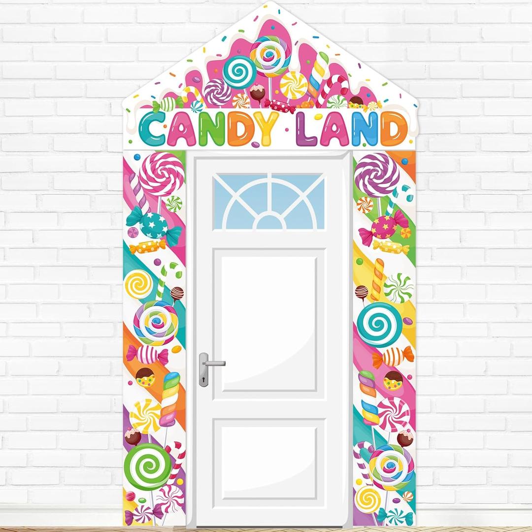 Funrous Door Banner Party Decor Porch Banner Door Sign Set Photo Booth Props Backdrops for Birthday Baby Shower Outdoor Indoor House Porch Decorations(Pink,Lollipop)