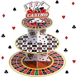 Casino Cupcake Stand 3 Tier for 24 Cupcakes Poker Dice Theme Cardboard Cake Dessert Holder Tower for Las Vegas Night Party Decoration Casino Decorations Adult Birthday Casino Themed Party Supplies