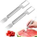 Stainless Steel Melon Cutter Balls, 2 in 1 Watermelon Fork Slicer Cutter, Portable Watermelon Cutter Slicer Tool, Fruit Carving Knife for Salads, Ice Cream, Fruit and Vegetables (Pack of 2) x4 