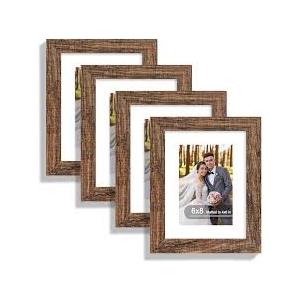 Hongkee 6x8 Picture Frame with Glass, Display Pictures 5x7 with Mat or 6 x 8 without Mat - Wall and Tabletop, 6 by 8 Photo Wooden Frames (Rustic Brown, 1 Pack)