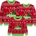 Curipeer Family Matching Cartoon Funny Christmas Sweater Cartoon Santa and Bear Christmas Sweater for Men Women (Red, S)