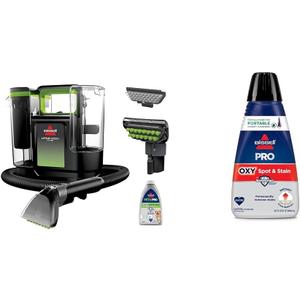BISSELL Little Green Max Pet Portable Carpet and Upholstery Deep Cleaner + Bissell Professional Spot and Stain + Oxy Portable Machine Formula, 32 oz, Single, 32 Fl Oz