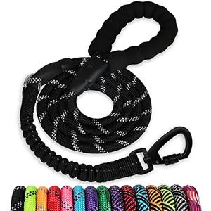 Rope Dog Leash 5 FT: Heavy Duty Leashes with Swivel Lockable Hook Reflective Threads Bungee and Padded Handle - Dog Lead for Large Small Medium Dogs Outside Walking Hiking Black
