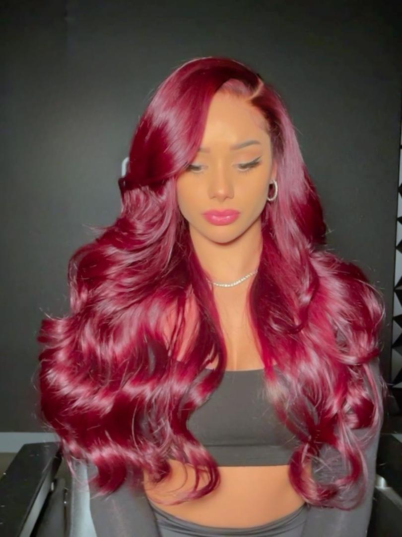 NOSTALGIA 99j Burgundy Wig Glueless Long Wavy Red Wigs for Women 28 Inch Curly Wig Side Part Wine Red Colored Wigs for Daily PartyUse