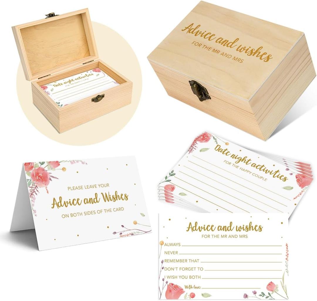 50 PCS Advice and Wishes for the MR and MRS Cards Wedding Advice Cards and Box Bridal Shower Games Decorations Engagement Wedding