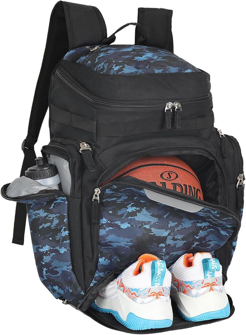 Goloni Basketball Backpack,Large Sports Bag with Ball Compartment & Shoe Compartment for Basketball, Soccer, Volleyball,Gym (Lake Camo)