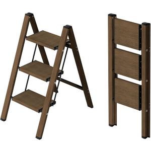 Taranta 3 Step Stool Foldable,Aluminum Step Ladder-Walnut