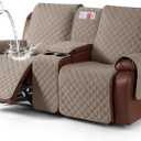 KinCam 100% Waterproof Recliner Loveseat Cover with Console, Non-Slip Reclining Couch Covers for 2 Seat, Recliner Sofa Cover Furniture Protector with Elastic Straps for Kids, Pets, Taupe
