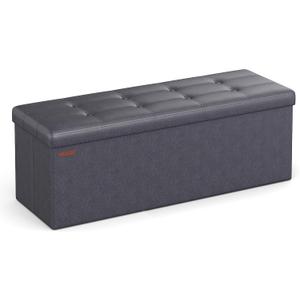 SONGMICS Mazie Collection - 43 Inches Folding Storage Ottoman Bench, Ottoman with Storage, Foot Rest Stool, Load 660 lb, for Living Room, Synthetic Leather, Dark Gray ULSF070G01