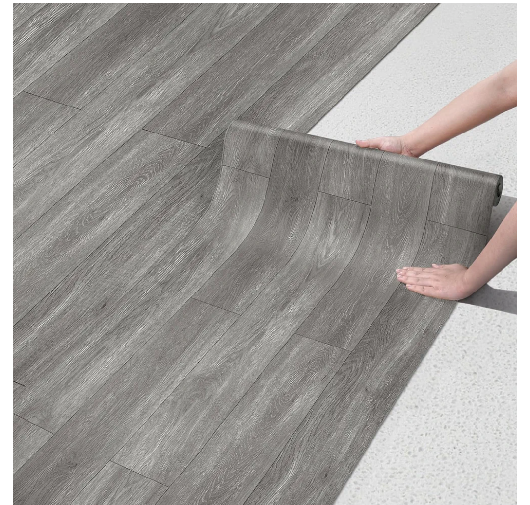 Peel and Stick Floor Tiles Vinyl Flooring Roll 23"x 118"/19.4 Sq.Ft Linoleum Laminate Floor Tile Peel and Stick Self Adhesive Waterproof Grey Wood Plank Sheet Flooring Sticker for Home Room
