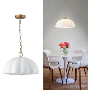 16 Inch Milk Glass Pendant Light Fixtures Mid Century, Hanging Opal Flower Pendant Light Kitchen Island, Hallway, Entryway, Bedroom, Dome Chandelier Dining Room Light Fixture Over Table