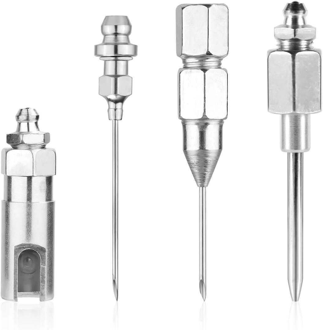 4pcs Grease Gun Needle Nozzle Kit, Grease Needle Tips Needle Point Grease Fitting Push On 90 Degree Grease Adapter Narrow Needle Dispenser Grease Injector Tool Accessory for Narrow Space & Deep Hole