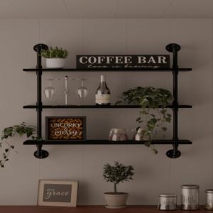 HDDFER Industrial Pipe Shelf Shelving Bookcase, Wall Mounted Rustic Bookshelf, Floating Bookshelves for Wall,Retro Wood Metal Pipe Industrial Shelves for Living Room, 3tier36in