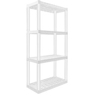 Oskar Heavy Duty Plastic Storage Shelves- for Garage, Kitchen, Bathroom Basement, Kids Room, Toys,Stackable 4-Tier White, Organizer Rack for Books Shoes, Pantry, Cleaning and Closet Organization