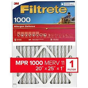 Filtrete 20x25x1-Inch AC Furnace Air Filter with 1000 MPR Rating for Micro Allergen Defense (White)
