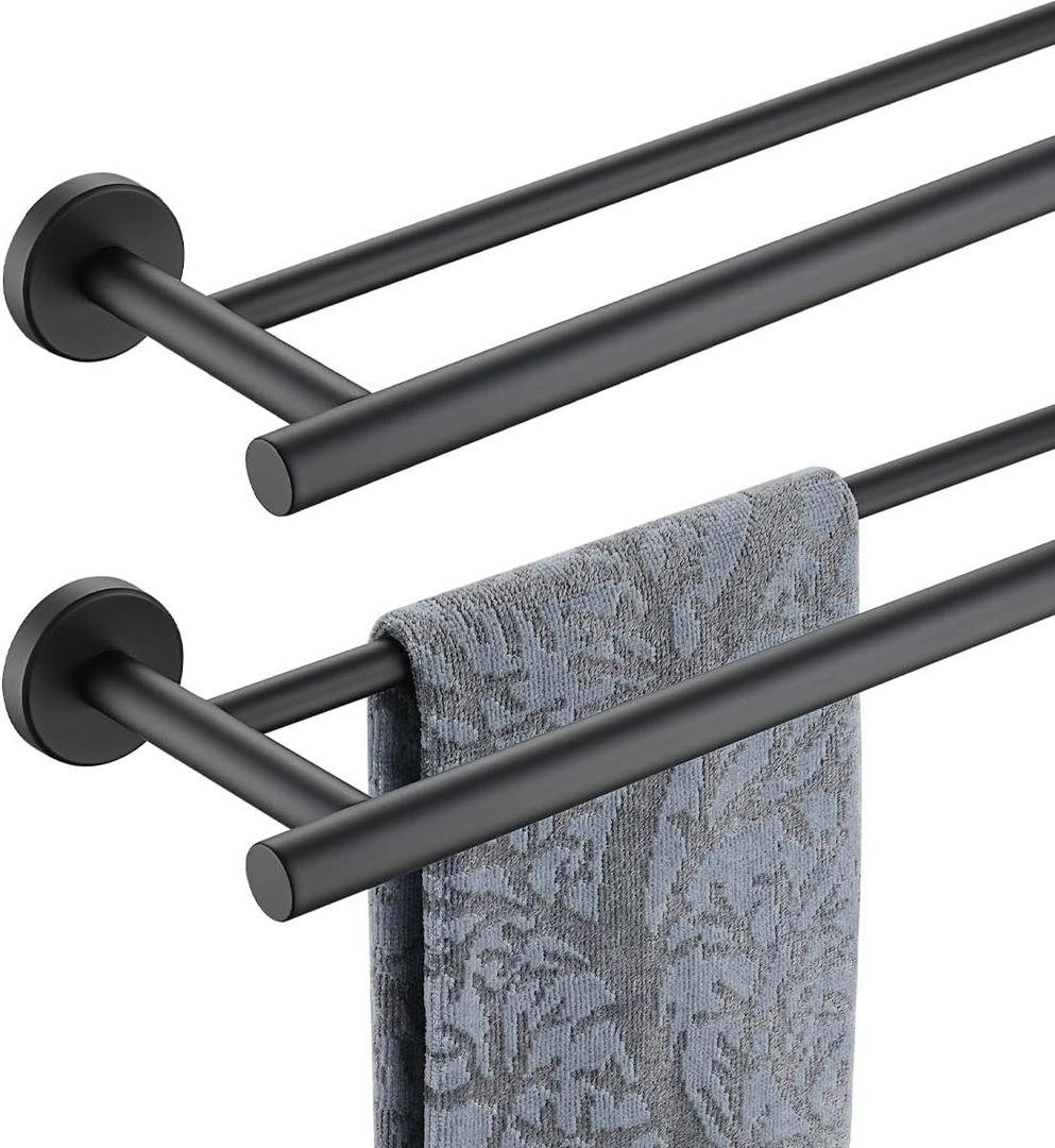 JQK Double Bath Towel Bar, Matte Black 30 Inch 304 Stainless Steel Thicken 0.8mm Towel Rack for Bathroom, Towel Holder Wall Mount, 33 in Total Length 2 Pack, TB100L30-PB-P2 (33 Inch (2 Pack), Black)