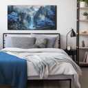 Blue Tree Forest Waterfall Wall Art Nature Landscape Canvas Print Painting, 40"L x 20"W