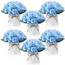 6 Set Hydrangea Centerpieces for Tables Blue Hydrangea Artificial Flowers Bouquet with Small Plastic Vase for Summer Home Wedding Table Centerpieces Bridal Shower Garden Tea Party Decor