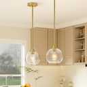 EDISHINE Pendant Light Fixtures 2 Pack with Clear Glass Globe Shade, Gold Kitchen Hanging Lighting Over Island, Hardwired Adjustable Metal Rod for Dining Room, Entryway