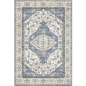 Washable 2x6 Area Rugs Non Slip 2x6 Rug Floor Carpet Distressed Printed Area Rug Soft Area Rug for Living Room Bedroom Dinning Room Kitchen Indoor (Light Blue, 2x6)