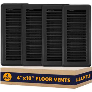 4 Pack Floor Vent Covers, Floor Register 4" x 10", Adjustable Decorative Vent Covers for Home Floor, Ceiling or Sidewall Vent, Rust-Proof Heavy Duty Walkable Steel Floor Vents (Black 4'' x 10'')