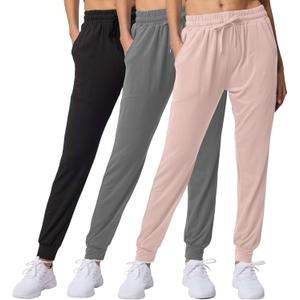 Real Essentials 3 Pack: Women's Lounge Joggers Sweatpants with Pockets Yoga Running Athletic Workout (Large)