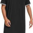Ekouaer Men's Nightshirt Nightwear Comfy Big&Tall Short Sleeve Henley Sleep Shirt XL