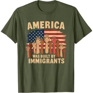 America Was Built By Immigrants T-Shirt, M, Grey