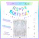 Disco Party Decorations, Iridescent Happy Birthday Star Hanging Banner Cake Topper, Disco Ball Heart Foil Balloons Silver White Confetti Balloon Fringe Curtain for Groovy Birthday Party Decoration