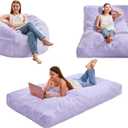 Hobestluk Bean Bag Chair Convertible Beanbag Chairs for Adults, 3 in 1 Bean Bag with Plush Faux Fur Cover, Adult Bean Bag Chair for Living Room, Bedroom (Purple, Twin)