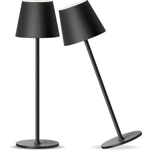Cordless Rechargeable Table Lamp Set of 2, 4000mAh Battery Powered LED Desk Lamp, 3 Color Stepless Dimming Up, Portable Table Light Lamp for Bedroom, Restaurant, Outdoor) (Black (2 Pack))