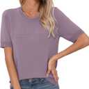 Bettysays Womens Short Sleeve Sweaters Summer Tops Crew Neck Hollow Out Pullover Shirt Lightweight Knit Sweaters (Large, A-06 Lavender Purple)
