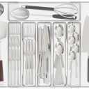 Yieach Clear Expandable Silverware Drawer Organizer - Adjust From 11'' to 22'' - Knife,Cutlery,Spoons and Forks Organizer,Large 8 Grid Flatware,Silverware Tray,Utensil Organizer for Kitchen Drawers