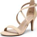 DREAM PAIRS Women's Strappy Stiletto High Heels Open Toe Rhinestone Wedding Dress Shoes Sparkly Sandals, Size 7, Nude/ Nubuck, DOLCE