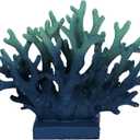 Faux Blue Coral Statue - 7.4" Artificial Resin Coral for Coastal Decor, Beach Shelves, Nautical Home & Table Decorations