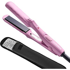 LOVANI Mini Flat Iron, Dual Voltage Travel Hair Straightener, Tourmaline Ceramic Small Flat Irons for Short Hair/Bangs (Pink, 0.5 Inch, SleekMini)